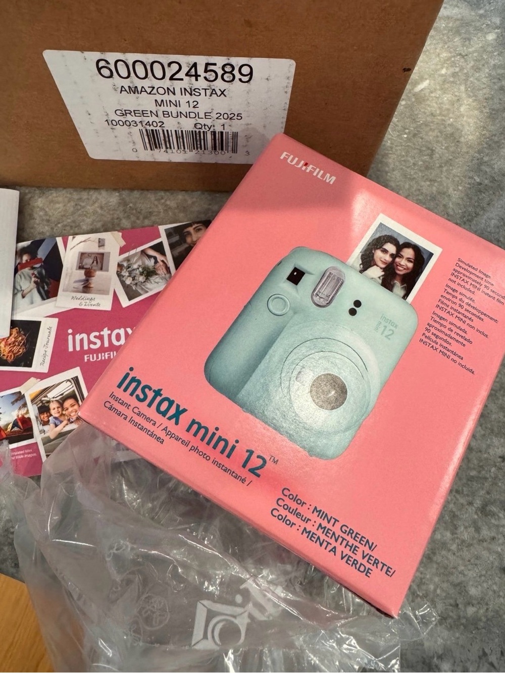 Fujifilm Instax Mini 12 Instant Camera - Mint Green with Pink Box